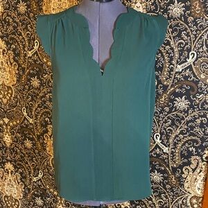 Monteau LA Forest Green Scalloped Blouse Tank S